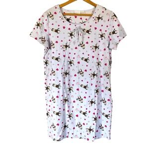 Parisian Intimates Monkey Heart Print Nightgown Sleep Shirt M Blue Pink‎